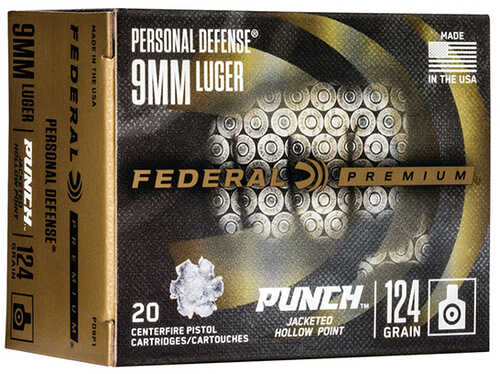 9mm Luger 124 Grain Jacketed Hollow Point 20 Rounds Federal Ammunition